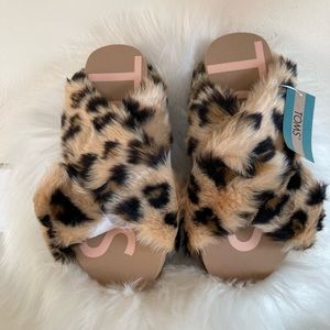 TOMS Susie Eva Slides Leopard Cheetah Faux Fur